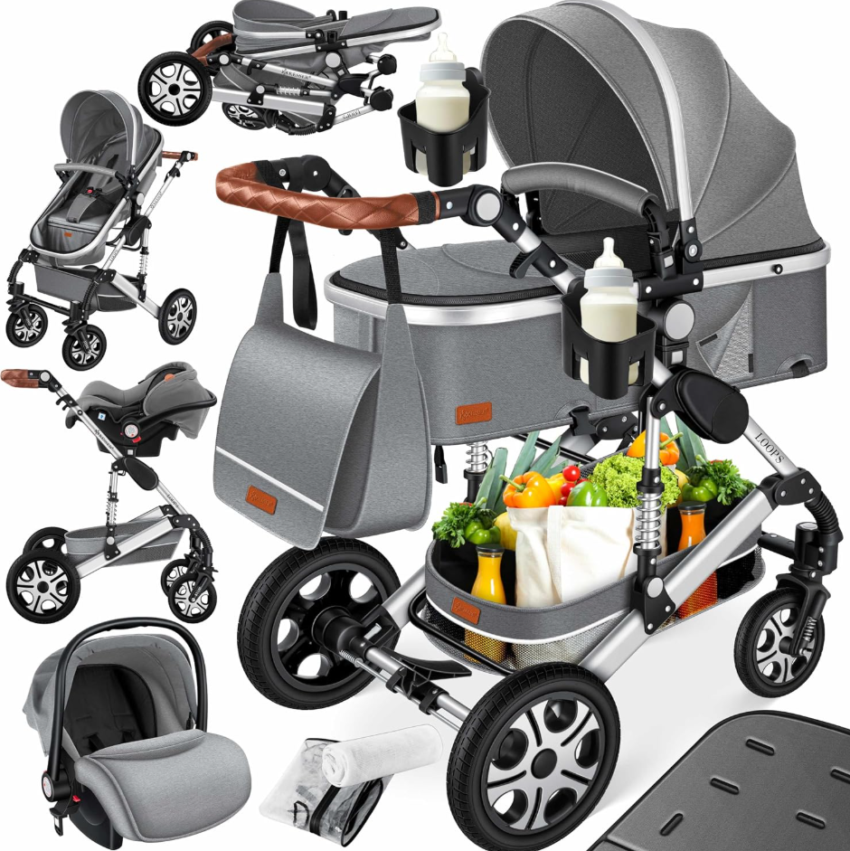 4 in 1 Kinderwagen Komplett-Set mit Babywanne & Babyschale