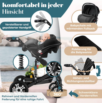 4 in 1 Kinderwagen Komplett-Set mit Babywanne & Babyschale