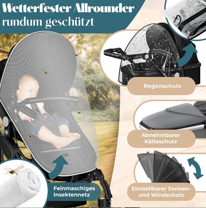 4 in 1 Kinderwagen Komplett-Set mit Babywanne & Babyschale
