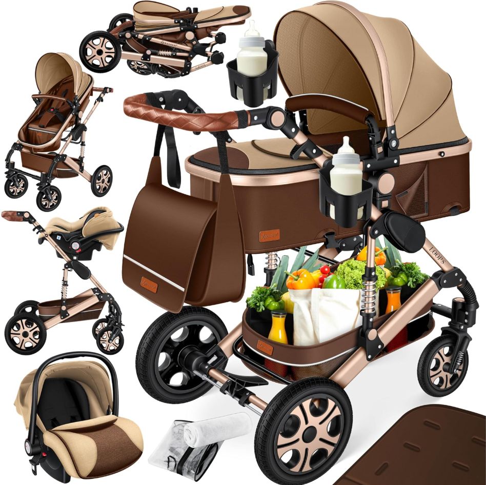 4 in 1 Kinderwagen Komplett-Set mit Babywanne & Babyschale