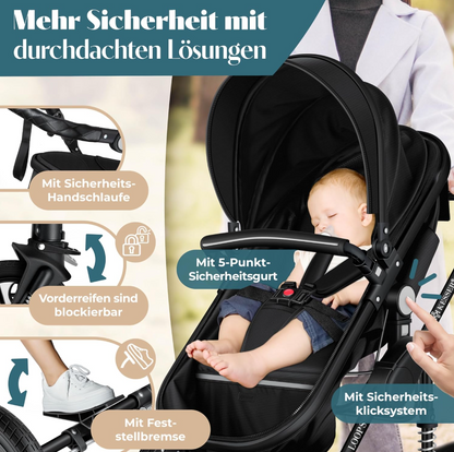 4 in 1 Kinderwagen Komplett-Set mit Babywanne & Babyschale